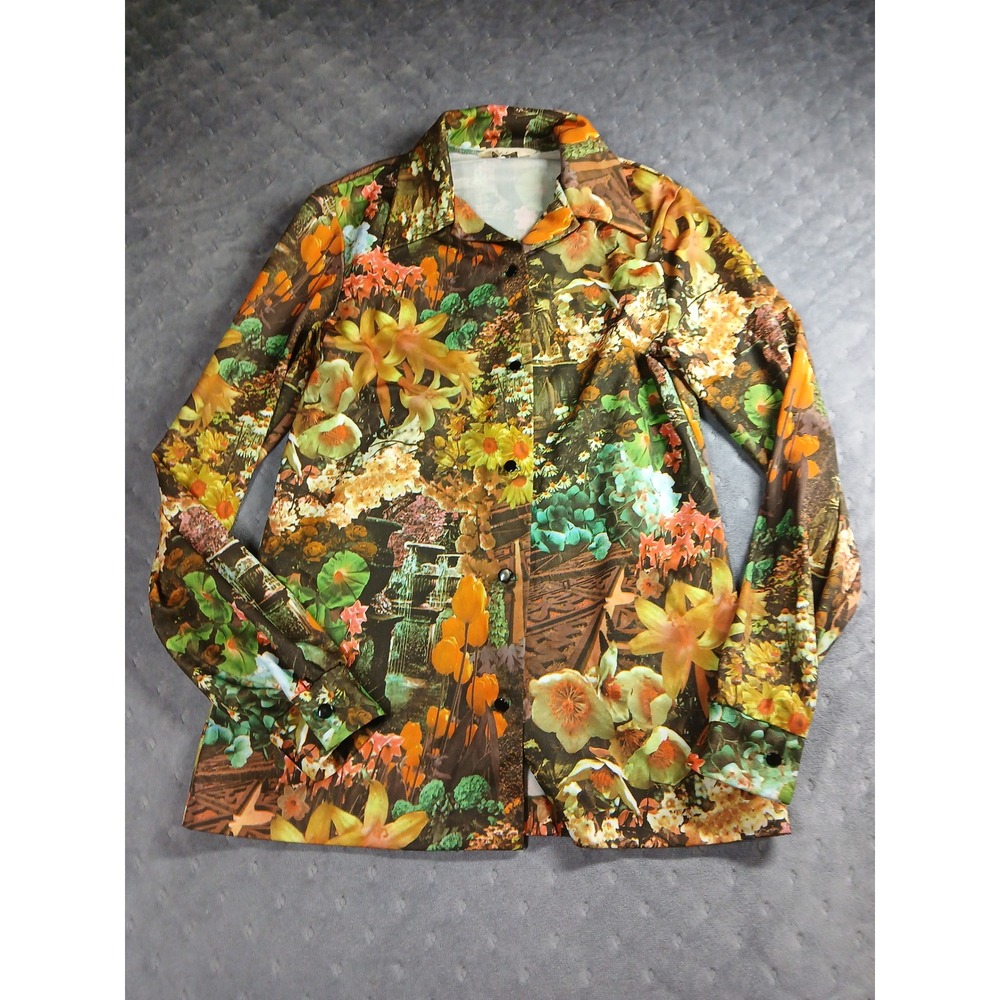 Vintage Donovan-Galvani of Dallas Floral Garden Hippie Button Down Shirt 70s